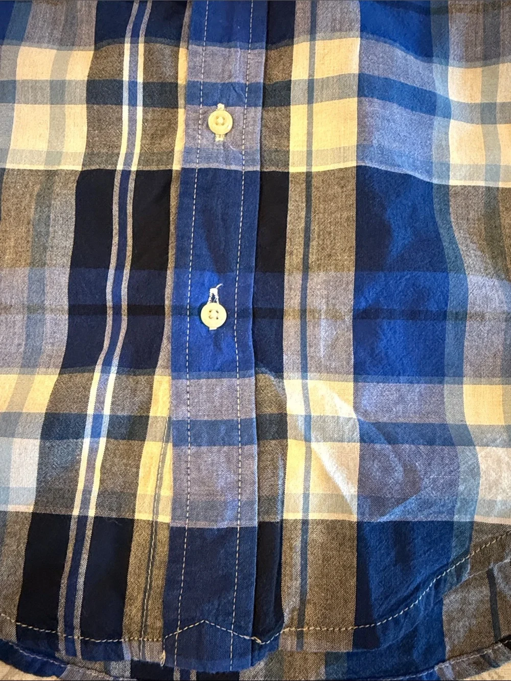 Ralph Lauren Boys Blue & White Plaid Short Sleeve Button-Down Shirt Size 5